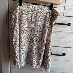 LOFT Pink and Green Floral A-Line Skirt